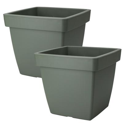 Pro Garden Plantenpot/bloempot Square Classic - 2x - kunststof - donkergroen - D39 x H35 cm
