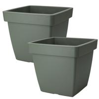 Pro Garden Plantenpot/bloempot Square Classic - 2x - kunststof - donkergroen - D39 x H35 cm