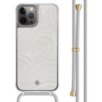 iPhone 12 (Pro) hoesje met grijs koord - Abstract beige waves - thumbnail