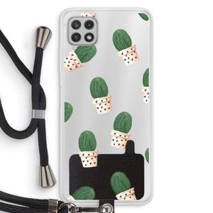 Cactusprint roze: Samsung Galaxy A22 4G Transparant Hoesje met koord