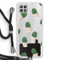 Cactusprint roze: Samsung Galaxy A22 4G Transparant Hoesje met koord
