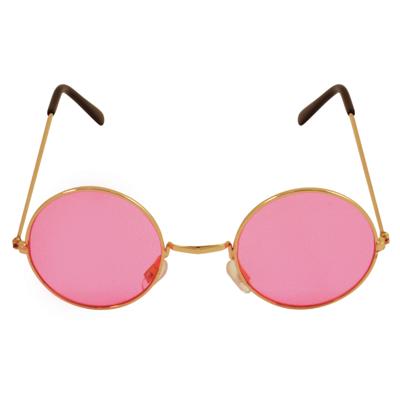Carnaval verkleedbril - ronde glazen - roze - flower power - hippie