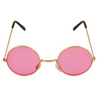Carnaval verkleedbril - ronde glazen - roze - flower power - hippie