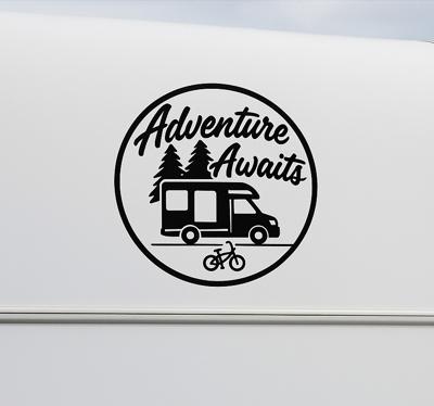 Het tekstavontuur wacht! caravan sticker