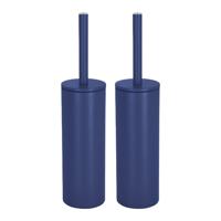 Spirella Luxe Toiletborstel in houder Cannes - 2x - donkerblauw - metaal - 40 x 9 cm - met binnenbak - Toiletborstels