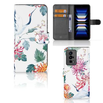 Xiaomi Poco F5 Pro | Telefoonhoesje | Met pasjeshouder | Bird Flowers