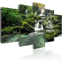 Schilderij - Hemels Bos , Boeddha voor waterval . 5 luik - thumbnail