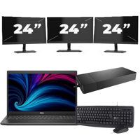 Dell Latitude 3520 - Intel Core i5-11e Generatie - 15 inch - 16GB RAM - 256GB SSD - Windows 11 Home + 3x 24 inch Monitor