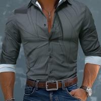 Bon&Bon LEGND Men's Geometric Graphic Long Sleeve Collar Shirt - Black Dark Grey / S