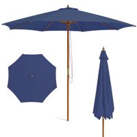 300 cm Grote Parasol van Hout Tafelparasol met 8 Bamboostokken 300 x 300 x 262 cm Blauw