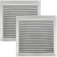 AMIG Ventilatie/muurrooster met gaas - 2x - 170 x 170mm - aluminium - zilver - schoepenrooster