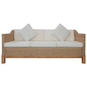 The Living Store Rattan bank - 171 x 78 x 74 cm - Natuurlijk rattan - Met verwijderbare kussenhoezen