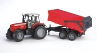 Bruder m.f. tractor rood met aanhanger
