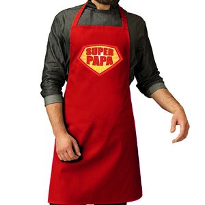 Super papa barbeque schort / keukenschort rood voor heren