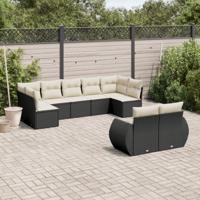 9-delige Loungeset met kussens poly rattan zwart
