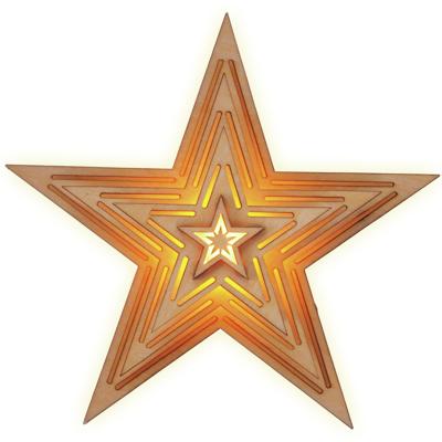 HI verlichte kerstster - bruin - hout - 15 cm - warm wit licht - hangdecoraties - kerstdecoratie