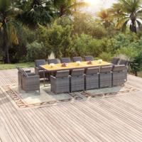 15-delige Tuinset met kussens poly rattan grijs