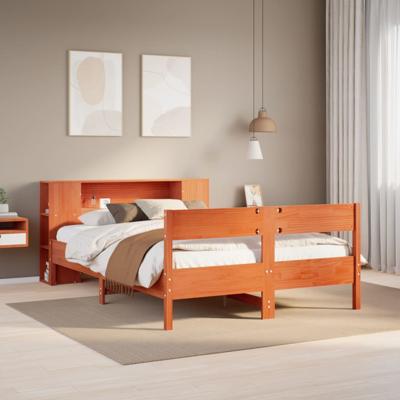 Bed met boekenkast zonder matras grenenhout wasbruin 140x190 cm