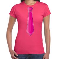 Verkleed t-shirt voor dames - stropdas roze - roze - carnaval - foute party - verkleedshirt