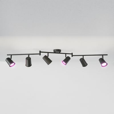HOFTRONIC SMART Riga Smart LED Plafondlamp 6 spots Zwart - Draaibaar en Dimbaar - 6 lichts - GU10 RGBWW - Plafondspot woonkamer en gang - Opbouw spots verlichting - Google Home & Amazon Alexa