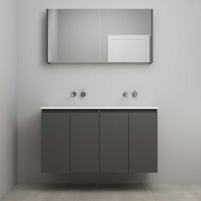 On-Line Badkamermeubelset - 120 cm - Bouwpakket - Greeploos 4 Deuren - Acryl Wastafel - zonder Kraangat - Spiegelkast - Mat Antraciet