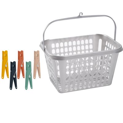 Wasknijper mandje/bakje - zilver - inclusief 48x wasknijpers - kunststof