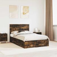 Bedframe met hoofdeinde Gerookt eiken 135 x 190 cm Bewerkt hout
