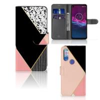 Motorola One Action | Book Case | Zwart Roze Vormen