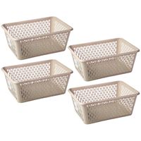 Opbergmand/kastmandje - 4x stuks - 13 liter - beige - kunststof - 26 x 37 x 14 cm