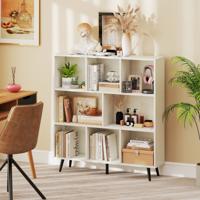 Boekenkast met Vakken Vrijstaande Kast met 3 Niveaus & Houten Poten Cube Kast Bureau Kast 100 cm