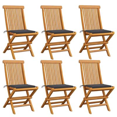 Tuinstoelen 6 st met antracietkleurige kussens massief teakhout