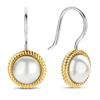 TI SENTO-Milano 7924YP Oorhangers zilver-zoetwaterparel goudkleurig-wit 11 x 22 mm