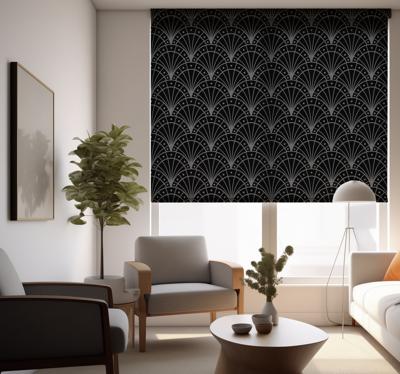 Zwart artdeco overlappende bogen rolgordijn woonkamer