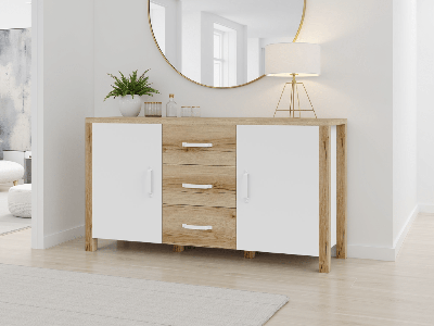 Dressoir OLIANNE 2 deuren 3 lades natuurlijke eik/wit