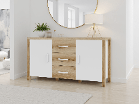 Dressoir OLIANNE 2 deuren 3 lades natuurlijke eik/wit