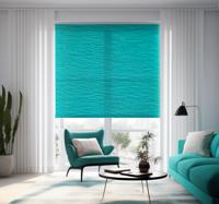 Rolgordijn woonkamer met turquoise watertextuur