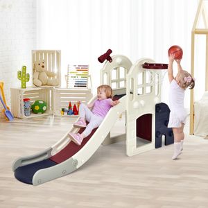 Kinderglijbaan Klimglijbaan met Basketbalring en Telescoop 189,5 x 83 x 98 cm Blauw