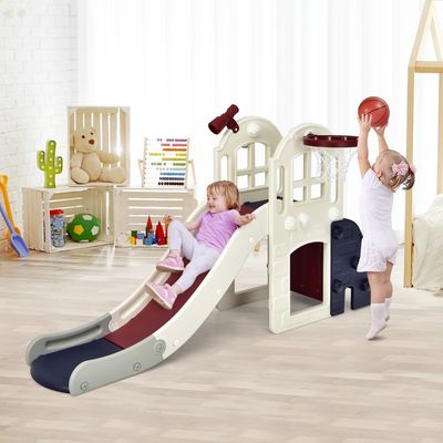Kinderglijbaan Klimglijbaan met Basketbalring en Telescoop 189,5 x 83 x 98 cm Blauw