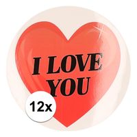 12 x Ronde cadeaustickers hart I Love You 9 cm - thumbnail