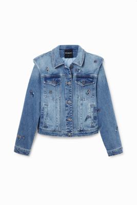 Denim truckerjack met bloemen - BLUE - S