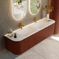 Badmeubel Mondiaz Kurve | 170 cm cm | Meubelkleur Ruby | Wastafelkleur Talc | Solid surface | Wasbak beiden zijden spoelbak | 2 kraangaten