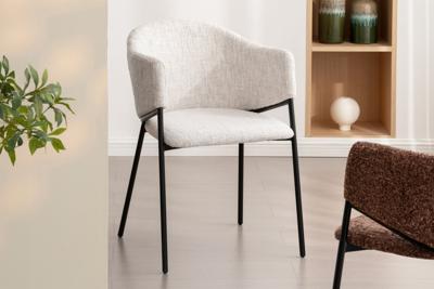 Design Stoel NOBLESSE beige chenille zwart metalen frame - 47578