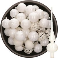 37x stuks kunststof kerstballen 6 cm incl. glazen piek glans wit