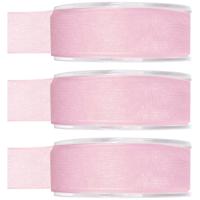 Hobby/decoratie organza sierlint - 3x - roze - 2,5 cm x 20 meter - Cadeaulint - inpakken