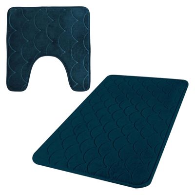 Urban Living badkamer droogloop matjes - set 2x stuks - memory foam - donkerblauw