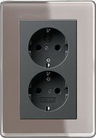 Dubbel stopcontact antraciet met Gira esprit umbra glas afdekraam rond