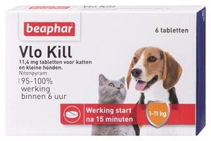 BEAPHAR VLO KILL+ KLEINE HOND/KAT TOT 11 KG 6 TABLETTEN