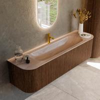 Badmeubel Mondiaz Kurve-Dlux | 170 cm | Meubelkleur Walnut | Wastafelkleur Saba | Solid surface | Wasbak midden spoelbak | 1 kraangat