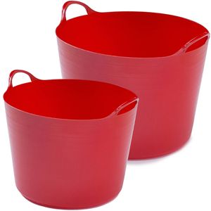 Flexibele emmers - 2x stuks - 14 liter en 39 liter - rood - Wasmanden