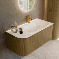 Badmeubel Mondiaz Kurve-Dlux | 95 cm cm | Meubelkleur Dusk | Wastafelkleur Ostra | Solid surface | Wasbak rechter zijde spoelbak | 1 kraangat